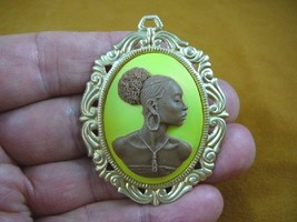(CA20-6) Rare African American Lady Brown + Neon Yellow Cameo Pin Pendant Jewelry - £26.80 GBP