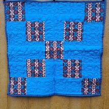 Blue Aztec Western Bear Crib Doll Baby Quilt Patchwork 35"x35" - $9.50