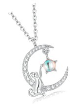 925 Sterling Silver Cute Cat Pendant Necklaces Hand - £49.80 GBP
