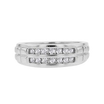 0.65CT Diamant Rond Double Rangée Mariage Bande Homme Ring 14K or Blanc Finition - £121.19 GBP