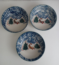 3 Folk Craft Cabin in the Snow Soup/ Cereal Bowls 6.5&quot; By Tienshan - $10.62