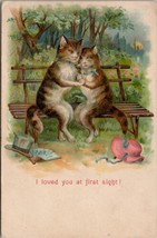 Cats In Love on Bench Anthropomorphic Humanized Animals Embossed Postcar... - £19.59 GBP