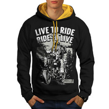 Wellcoda Live To Ride Mens Contrast Hoodie, Biker Slogan Casual Jumper - £30.82 GBP