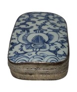Vintage Chinese Porcelain Art Pewter Blue Scroll Leaf Graphic Trinket Bo... - $115.45 CAD