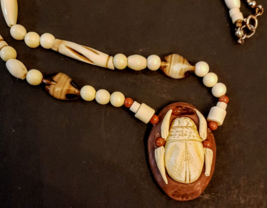 1.5&quot; Carved Clay Scarab Beetle PENDANT 23&quot; Razer Cut Twisted Beads Necklace - $26.99 CAD