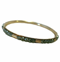 Sparkling Smoky Translucent Gray Crystal Bead &amp; Gold Tone Bangle Bracelet - £7.99 GBP