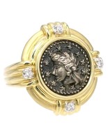 14k Yellow Gold 4 Diamond Accent 925 Goddess Head Coin Ring Size 6.5 4.2dwt - £530.14 GBP