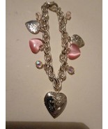 Silver Tone Charm Bracelet With Pink Hearts Beads - £19.58 GBP