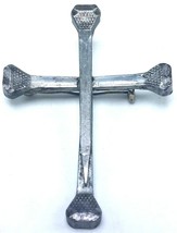 Vintage Artisan Religious Cross Metal Nails Brooch Pin 3&quot; x 2 1/4&quot; Chris... - £24.56 GBP