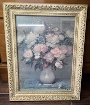 Vintage Print of Peonies and Roses by Marcel Dyf with Frame ~ 16”h x 12”w-print - £139.88 GBP