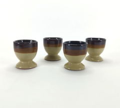 Egg Cups Handmade Ceramic Pottery Tan Brown Farmhouse 4 Pieces 2-1/4" X ... - $37.34