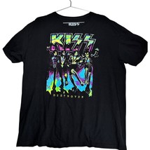 KISS Hard Rock Band Destroyer Album Cover Neon Artwork Men&#39;s Black T-Shi... - $16.15