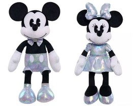 Disney 100 Mickey &amp; Minnie Mouse Silver Plush Set Disneyland Anniversary D100 - £30.53 GBP