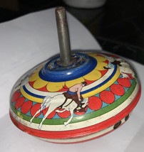 Antique Choral 4&quot; Spinning Whistle Top All Metal Tin Toy EUC - $19.68