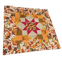 Handmade Autumn Quilt Star Block Floral &amp; Patchwork Design 20&quot;x20&quot; - $29.57