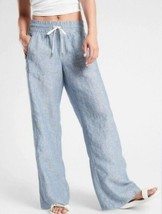 Athleta Cabo Linen Wide Leg Pant Petite 4 Blue Chambray Loose Casual Poc... - £23.36 GBP