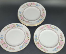 Royal Worcester Mikado Salad Plates 8&quot;  6 Pcs England Pink Blue Flowers ... - £43.08 GBP