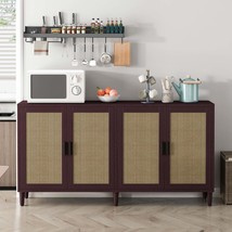 Brown Rattan Buffet Sideboard Cabinet w/Storage, Adjustable Shelves - $6,252.81 MXN