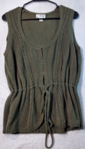 Loft Cardigan Sweater Womens Size XL Green Knit Sleeveless Scoop Neck Drawstring - £16.28 GBP