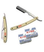 Stainless Steel Cream Straight Edge Barber Razor + 200 Lord Platinum Bla... - $25.74 CAD