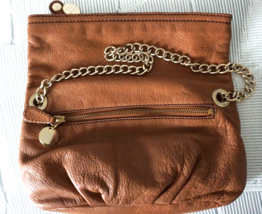 Vintage Ann Taylor Loft Foldover Leather Purse Detachable Chain Zip Close Brown - £21.09 GBP