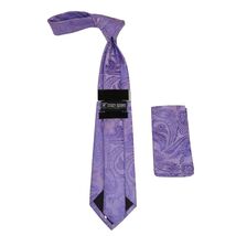 Men's Stacy Adams Tie and Hankie Set Woven Silky Satin #SAT105 Lavender Paisley image 2