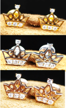 14K Gold Plated CZ Crown Children Screw Back Baby Girl Earrings Mothers ... - $19.99