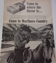 Marlboro Cigarettes Cowboy On His Horse Magazine Print Ad 1959 - £6.37 GBP