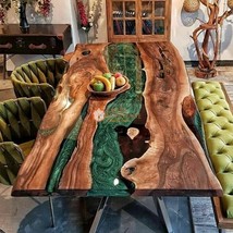 Epoxy Dining Center Table Top Acacia Wood Green Resin Wood Table For Big Family - £444.96 GBP+