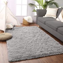 Beglad Soft Fluffy Area Rug, 3 Ft. X 5 Ft. Grey, Modern Shaggy Bedroom Rugs For - £35.54 GBP