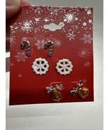 NEW Christmas Reindeer, Candy Cane, &amp; Snowflake Pierced Stud Earrings Set - €11,83 EUR