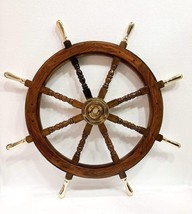 36&quot; Nautical Marine Wooden Steering Ship Wheel Brass Handle Pirate Captain Ship  - £122.14 GBP