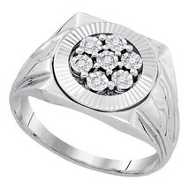 Sterling Silver Mens Round Diamond Flower Cluster Illusion-set Ring 1/10 Ct - £93.25 GBP