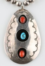 Argent Navajo Ombre Boîte Pendentif W/ Turquoise Et Corail Cabochons &amp; P... - $14,666.26 MXN