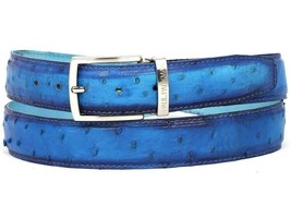 Paul Parkman Mens Belt Genuine Ostrich Ocean Blue Hand-Painted B04-OCEAN - $269.99