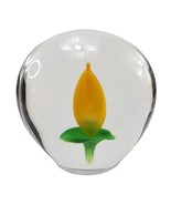 XL Beranek Hand Blown Czech Republic Art Glass Paperweight Yellow Flower - $1,142.96 MXN