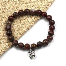 Natürlich Mohn Jaspis Buddha 8 MM Perlen 7.5 &quot; Dehnbar Armband BBB-54 - £10.25 GBP
