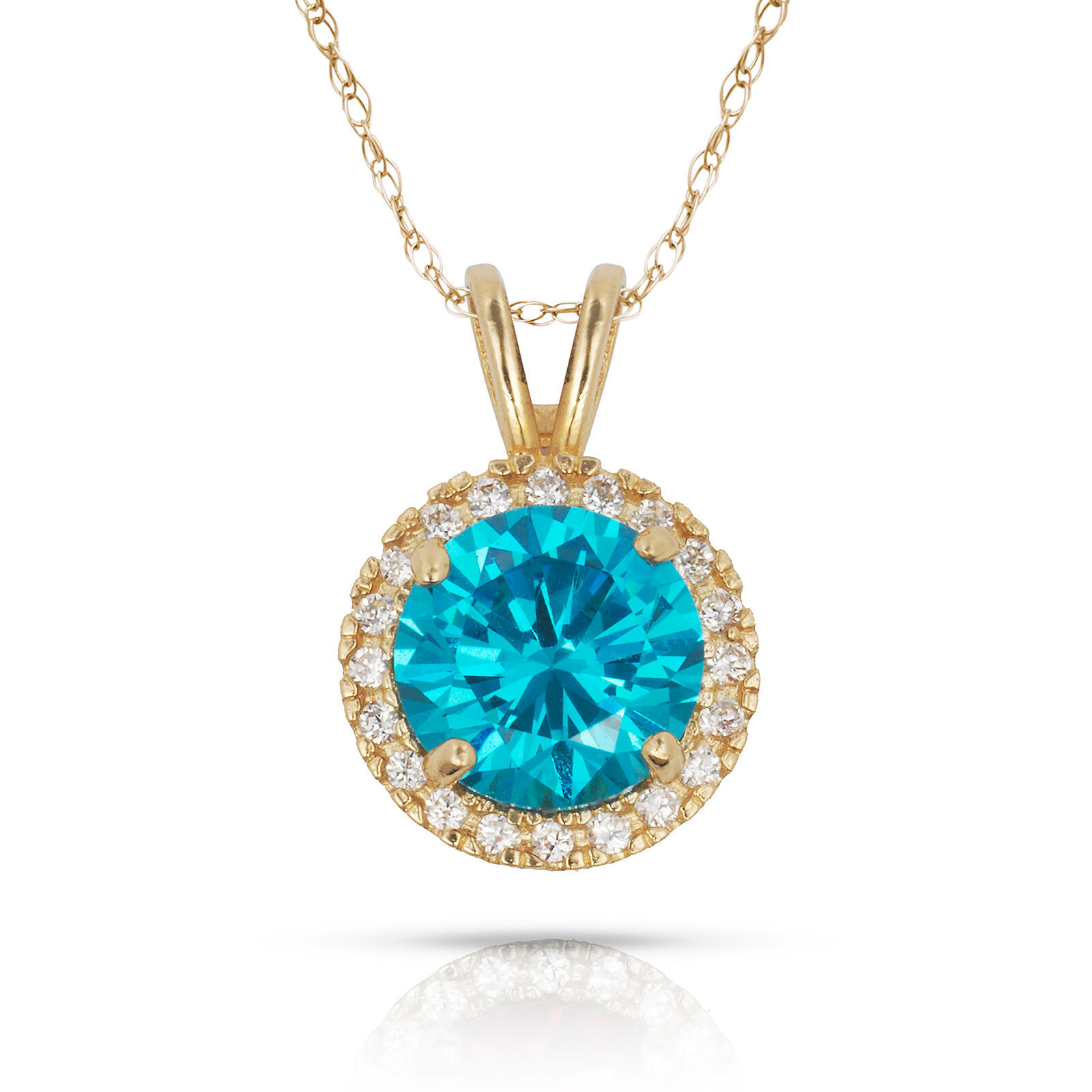 Primary image for 1.00CT 14K Yellow Gold Halo Topaz Round Shape Basket Setting Pendant w/ Chain