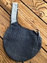 Upcycled Denim Jeans Japanese Knot Bag Wristlet Knot Bag Eco friendly Bag - £17.20 GBP
