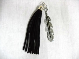 New Southwestern Single Feather Pewter Pendant &amp; Black Tassel Combo Adj Necklace - £8.00 GBP