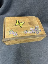 Hand painted Antique Wood Cigar Box w/Metal Closure Bar 6.5x9x3” Butterfly - £27.45 GBP
