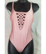 TiniBikini Swimwear One Piece Pink Metallic Sheen Knotted Detail Plungin... - $21.55