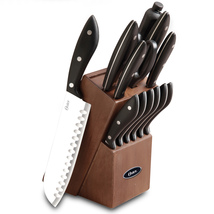 14 Piece Stainless Steel Cutlery Set Black Handles Wooden Block - £45.61 GBP