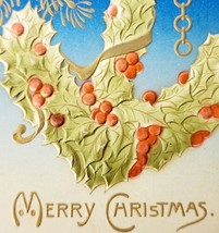 Merry Christmas 1910 Greeting Postcard Embossed Holly Anchor Nautical PC... - £23.20 GBP