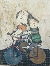 Vintage Signed Graciela Rodo Boulanger Girls On Bicycle Lithograph Art Print - £302.55 GBP