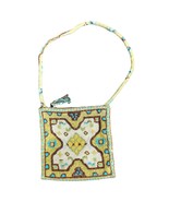 Vintage 90s Beaded Green Blue Brown Cream Zipper Shoulder Bag Jute Purse - $59.46 CAD