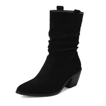 Fashion New Chunky Heel Women Boots Faux Suede Thick Low Heel Ankle Boots Pointe - £77.52 GBP