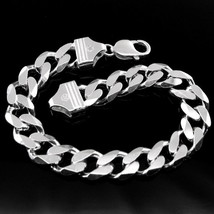 Sólido Barbada Diseño Eslabones Hombres Brazalete En 925 Plata de Ley - £92.47 GBP