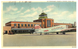 Municipal Airport Kansas City Missouri Airport  w TWA Plane Postcard 1940 - £7.80 GBP