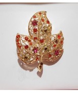 Vintage GoldTone LEAF Multicolor Stones Very Detailed Pendant Brooch - $15.95